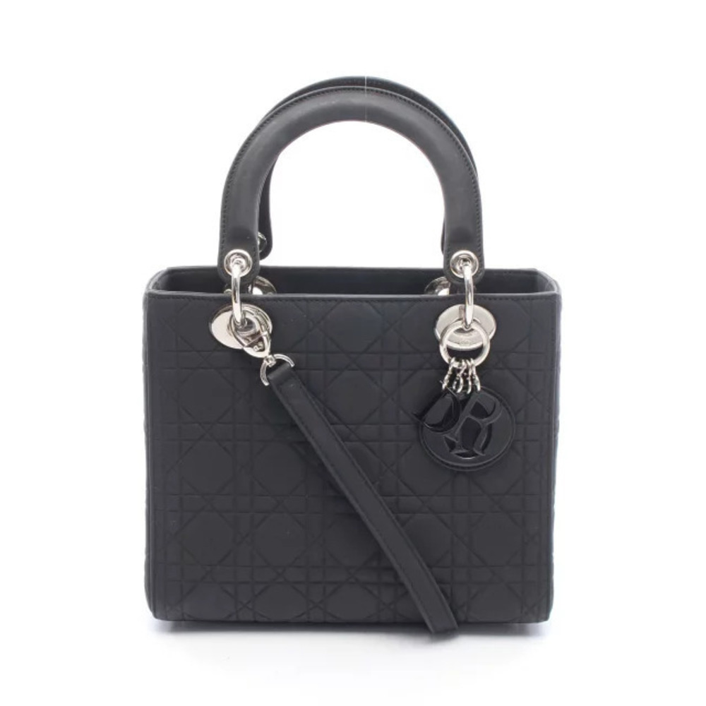 Christian Dior LADY Cannage Handbag Leather Black